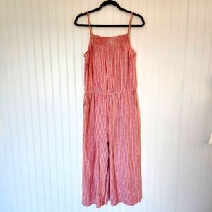 BEACHLUNCHLOUNGE Pink White Striped Linen Blend Smocked Jumpsuit Medium